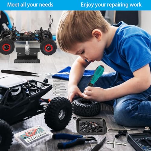 1100 PCS RC Screw Kit and RC Screwdrivers Repair Set with Aluminium Screw Tray for Traxxas Axial Redcat Arrma HPI HSP SCX10 RC4WD 1/8 1/10 1/12 1/16 Scale RC Crawler Truck Buggy Car - style: 1100 PCS+Repair Set