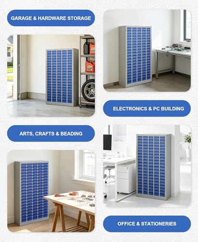 100-Drawer Small Parts Cabinet, Bolt Bins Organizer for Shop, Alloy Steel Frame & ABS Drawers Hardware Storage Cabinet with Label Stickers & Drawer Dividers for Garage Workshop