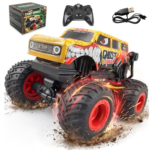 BEZGAR Monster Truck Toys, Remote Control Monster Truck with Dancing Spins, Lights & Music, 1:20 Remote Control Car for Boys 4-7, 5 6 7 8 9 10 +Year Old Boys Birthday Gifts (Yellow) - style: Yellow Truck