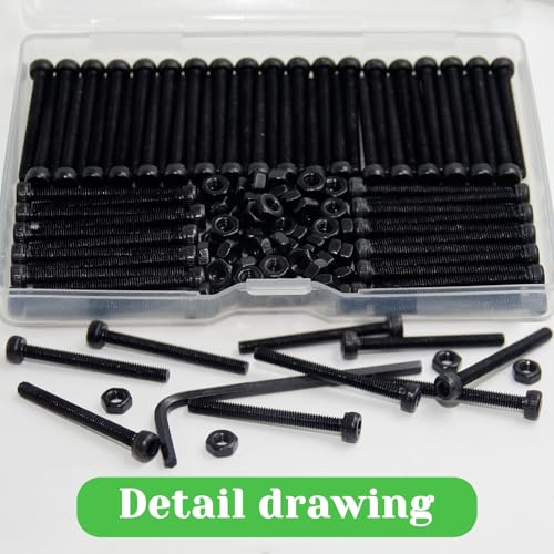 140Pcs M3 x 30mm Hex Socket Head Cap Screws Bolts, Carbon Steel, Black Oxide Finish, Allen Socket Drive, Full Threads,with Hex Spanner - size: M3 x 30-140Pcs-Silver