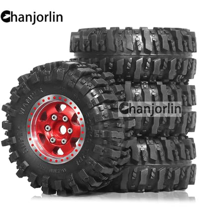 1/24 1/18 RC Crawler Tires and Beadlock Wheels Rims Offset -2.5mm 1.0 Super Soft Sticky Mud Terrain Rock Tyres OD 55mm for 1:24 1:18 Car Axial SCX24 FMS AX24 FCX18 FCX24 TRX4M 4Pcs (Red) - color: Red