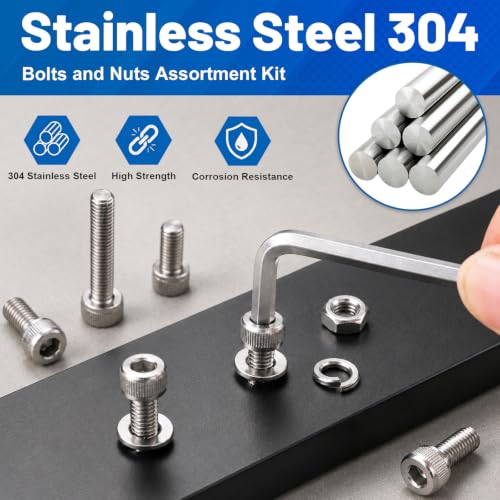 960PCS M3 Hex Socket Head Cap Screw Assortment Kit 304 Stainless Steel | Metric Machine Bolts and Nuts, Flat & Spring Washers, M3 x 6/8/10/12/16/20/25/30mm for 3D Printer, RC Car, Drones, DIY Repair - size: SS M3 960PCS