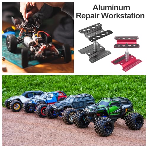 MECCANIXITY 1 Set RC Car Work Stand Lift Lower Aluminum Repair Workstation 360 Degree Rotation with Wine Red Screw Tray and Screw Box for 1/8 1/10 1/16 Scale RC Car Crawler Vehicle (Wine Red) - color: Wine Red