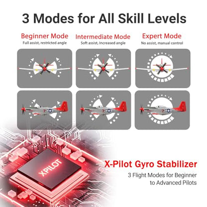 4-Channel RC Plane P51 Mustang - Ready to Fly RC Airplane with X-Pilot Stabilization - Remote Control Airplane for Adults, One-Key Aerobatics, 2.4GHz 6-Axis Gyro - color: White