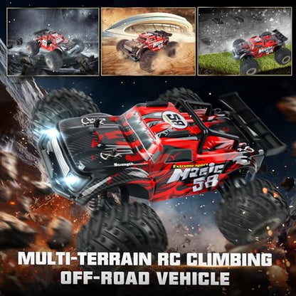 BEZGAR Remote Control Monster Truck, 1:18 Scale All Terrain RC Truck, 2WD 20Km/h Monster Truck Toys with Light, RC Crawler for Adults, Remote Control Car for Boys