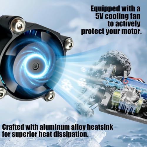 Aluminum 370/380/390 Motor Heatsink Cooling Fan with Y Cable Dupont Fits for 16101 16102 16103 16104 16106 16201 SCY JJRC C8805 MJX HBX HSP Wltoys Himoto Redcat 1/16 1/18 RC Car, (Green) - style: Green
