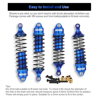 4PCS 1:10 Scale RC Car Shock Front & Rear Shock Absorber Assembled Set Compatible with 1/10 Traxxas Slash/Rustler/Stampede 4x4 4WD Upgrade Replacement Parts#5862(Blue) - color: Blue
