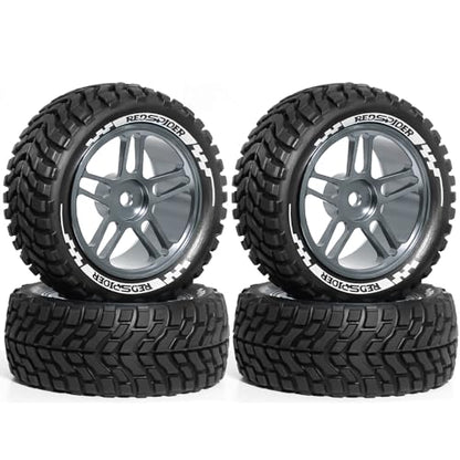 REDSPIDER 1/10 Rally Rubber Tires & Aluminium Wheel Rims 12mm Hex OD 2.95" for 1/16 1/14 1/12 1/10 RC Touring Car On-Road Off Road Bugg (Titanium)