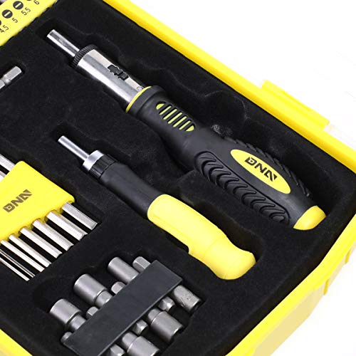 DNA MOTORING Universal Hand Tool Kit, Multi-Bit Screwdriver Hex Keys Set, Multibit Screw Driver with Screwdriver Bits, Nut Driver Set for SAE and Metric, Yellow, TOOLS-00038 - style: Screwdriver Set Tool Kit