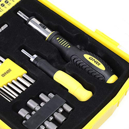 DNA MOTORING Universal Hand Tool Kit, Multi-Bit Screwdriver Hex Keys Set, Multibit Screw Driver with Screwdriver Bits, Nut Driver Set for SAE and Metric, Yellow, TOOLS-00038 - style: Screwdriver Set Tool Kit