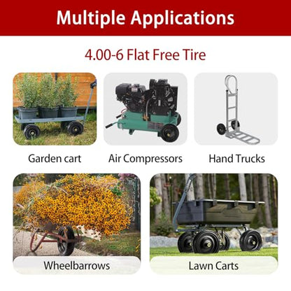 13" Flat Free Tires Compatible with Gorilla Carts,4.00-6 Solid Rubber Wheels with 5/8"Bearings,2.1"Offset Hub for Wagon Tire,Trailer Tire,Wagon Wheel Replacement,13 Trailer Tire Wheel(2-Pack) - size: 2pcs