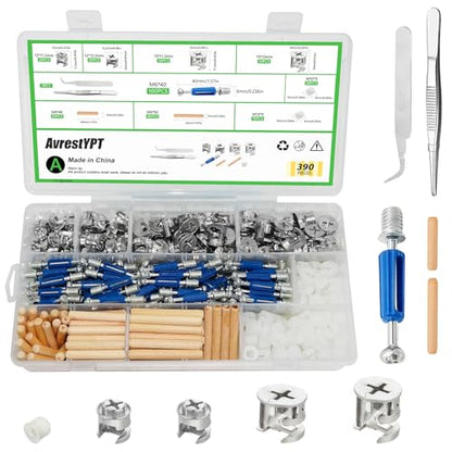 390PCS Cam Locks for Furniture 3-in-1 Eccentric Hardware Wheels Furniture Fasteners Cam Lock Nuts and Cam Screws Furniture Cam Lock Fasteners for Drawer Dresser Cabinet