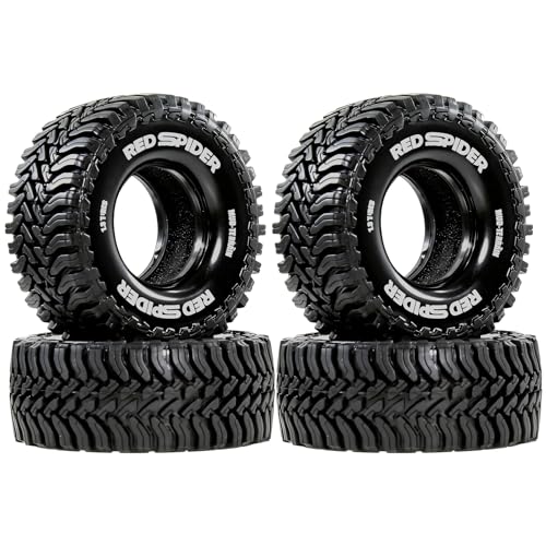 REDSPIDER 1.3" RC Crawler Tires with Foam Inserts, 68mm All Terrain for 1/18 TRX4M FCX18, 1/24 SCX24 AX24 FCX24 Micro Crawler Upgrade Parts, 4PCS (Tires)