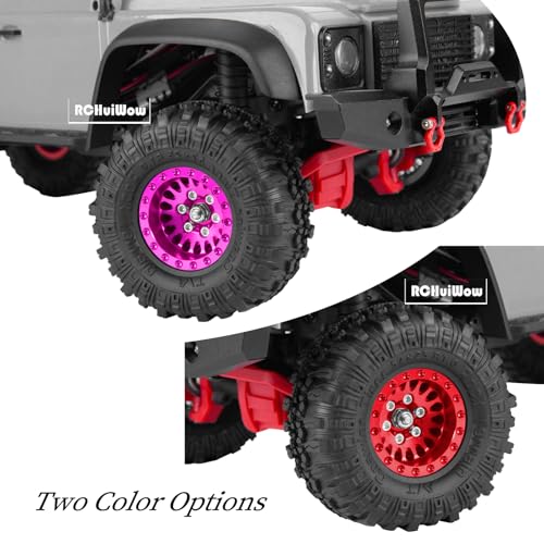 RC 1.0 Beadlock Wheels and Tires for 1/18 TRX4M,1/24 SCX24 RC Crawler,Alloy Aluminium RC Wheels 1.0 Beadlock Rims Soft Rubber Tires,4PCS,Red - color: Red(4pcs)