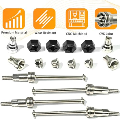 Hardened Steel CVD Driveshaft Front Rear with Hexs, Nuts, Drive Center Cup, Drivershaft Dogbone CVD Compatible with ARRMA 1/18 Mojave Granite GROM ARA2102, Replace #ARA311198 (Silver,Black) - color: Silver-black