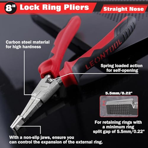 8 Inch Lock Ring Pliers - Special Circlip Pliers with Reverse Angle Tip and Straight Nose - size: 8" Straight Nose