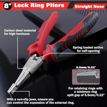 8 Inches Lock Ring Pliers Flat Snap Ring Pliers Straight Nose - size: 8" Straight Nose