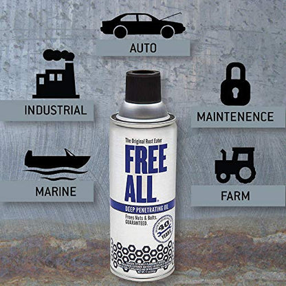 Free All Rust Eater Deep Penetrating Oil, 11 oz Aerosol – Loosens Rusted Bolts, Nuts, Pipe Connections & Locks – Industrial-Grade Rust Remover, Silicone-Free Lubricant, Safe on Paint, Plastic Surfaces - style: 11 Ounces