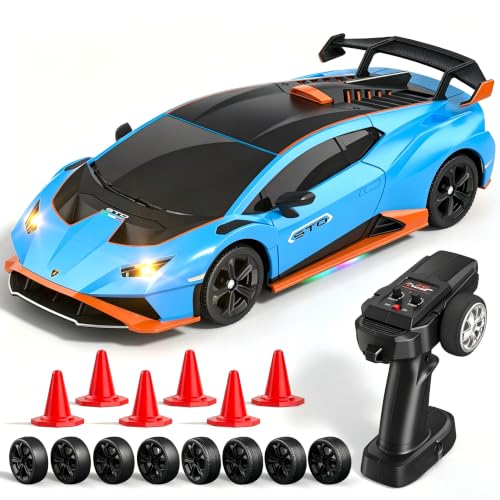 Lamborghini Remote Control Car, 1:24 Scale Officially Licensed Lambo Toy Car, 25KM/H High Speed Fast RC Drift Car with LED Light 2.4GHz Model Cars for Boys Girls Kids Adults Birthday Ideas Gift - color: Blue