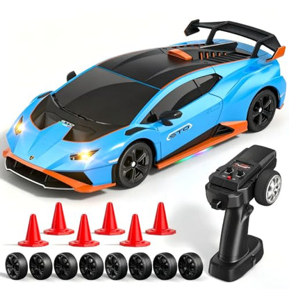 Lamborghini Remote Control Car, 1:24 Scale Officially Licensed Lambo Toy Car, 25KM/H High Speed Fast RC Drift Car with LED Light 2.4GHz Model Cars for Boys Girls Kids Adults Birthday Ideas Gift - color: Blue
