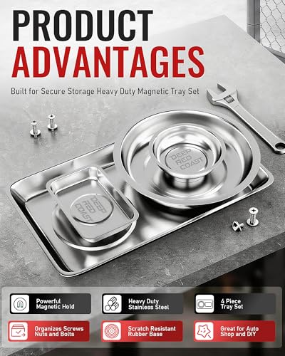 Magnetic Tray 4-Pack, Stainless Steel Magnetic Parts Tray Set, 3 Inch and 6 Inch Round Trays, Square Tray and Shallow Tray, Magnetic Tool Tray for Nuts Bolts Screws, Silver - color: Silver