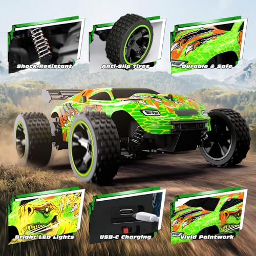 Tecnock RC Cars for Kids, 1:18 Scale 2WD RC Car with USB-C Easy Charging, 2.4GHz Remote Control Car with LED Lights & 50 Mins Playtime, Toys Gifts for Boys & Girls Ages 8-12 - color: Light Green
