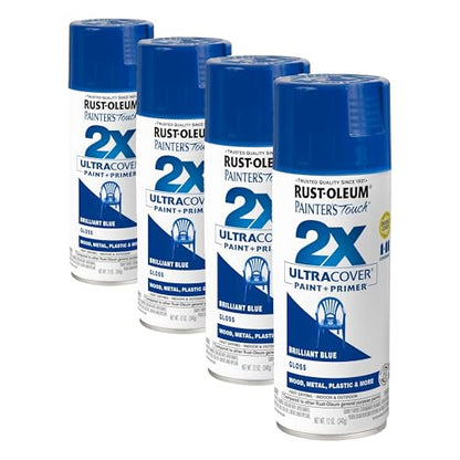Rust-Oleum 334027 Painter's Touch 2X Ultra Cover Spray Paint, 12 oz, Gloss Brilliant Blue (Pack of 4) - color: Gloss Brilliant Blue, size: 12 Ounce (Pack of 4)