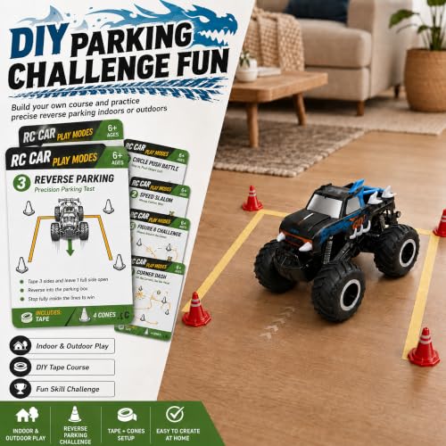 JoyRapt 1:16 Amphibious Monster Truck Toys, All Terrain RC Cars for Kids | 2.4GHz 4WD Off-road waterproof RC cars 360 Degree Spins, with 8 DIY challenge cards, Gifts for Boys Girls Ages 6-12