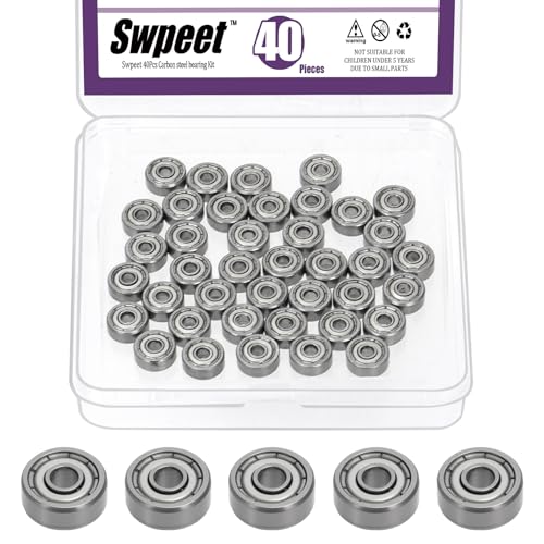Swpeet 40Pcs 623ZZ Ball Bearings Assortment Kit, 3 x 10 x 4mm Carbon Steel Deep Groove Bearings, Miniature Bearings, Double Shielded - size: 623ZZ-40PCS, style: Carbon Steel