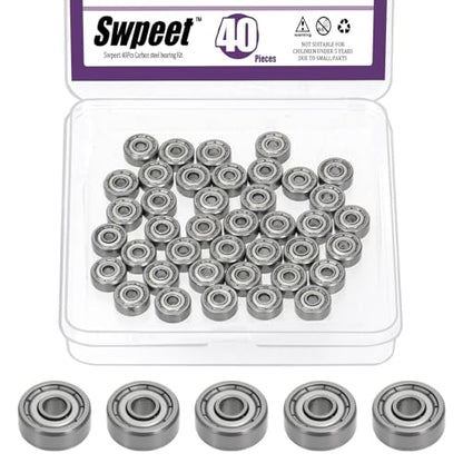 Swpeet 40Pcs 623ZZ Ball Bearings Assortment Kit, 3 x 10 x 4mm Carbon Steel Deep Groove Bearings, Miniature Bearings, Double Shielded - size: 623ZZ-40PCS, style: Carbon Steel