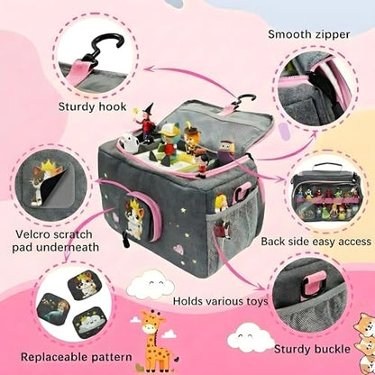 Tonie Carrying Case for Toniebox 1 2, Tonies Figures Storage, Polyester Multifunction Bag, Holds 30-40 Character Figurines & Accessories, 3 Design Patterns (Pink) - color: pink