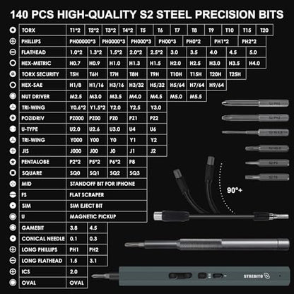 STREBITO Mini Electric Screwdriver Set 155 in 1, Small Electric Screwdriver | 140 S2 Magnetic Bits, 3 Torque Settings, 650mAh Battery, Precision Electric Screwdriver Kit for Computer Laptop RC Electronic - color: Blue