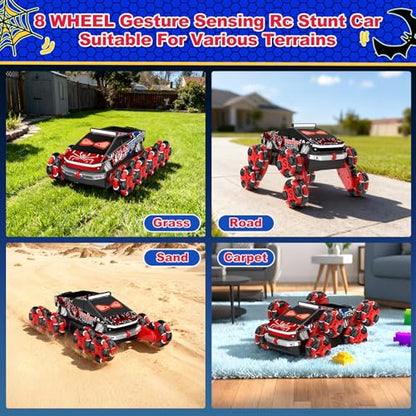 8 Wheels Gesture Sensing RC Stunt Car, Remote Control Car Toy for Boys 6+ | 2.4GHz Climbing RC Car with Spray, Lights & Music, 360 Rotating, Christmas Birthday Gifts for Boys Girls Age 6 7 8 9 10 11 12 - color: Red