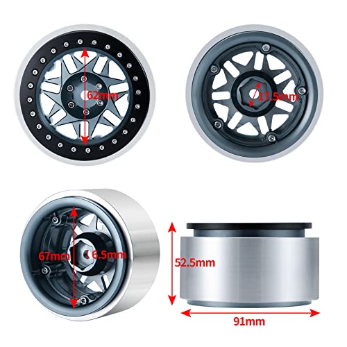 Benedict Harry 4PCS Aluminum 2.9" Beadlock Wheel Hub Rim for 1/6 TRX-6 RC Crawler Car Upgrades (Titanium)