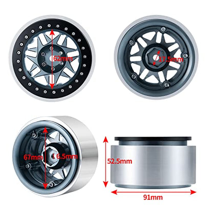 Benedict Harry 4PCS Aluminum 2.9" Beadlock Wheel Hub Rim for 1/6 TRX-6 RC Crawler Car Upgrades (Titanium)