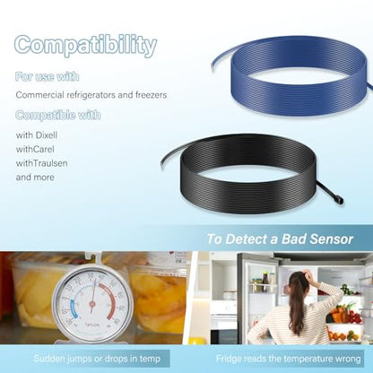 119-inch Temperature Probe Sensors (Black and Blue) Fit for Commercial Refrigerators and Freezers Compatible with Dixell Carel and More （Set of 2）