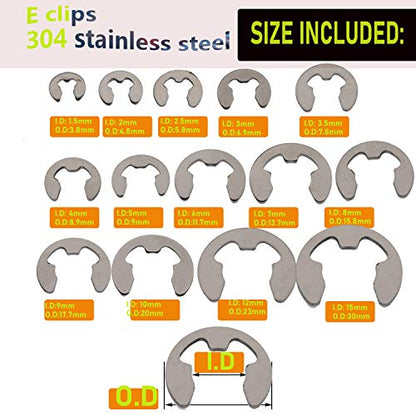 CO-RODE 440pcs Stainless Steel E Clips Circlip Ring External Retaining Ring Assortment Kit