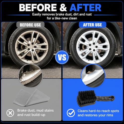 Car Wheel Wash Brush, Soft Bristle Non-Scratch Automotive Tire Cleaning Brush with Short Handle, Universal Vehicle Rim Detailing Tool Accessories for RV, SUV, Truck, Motorcycle(1PC) - size: 1PC