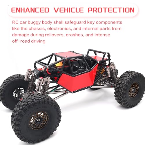 Nylon Rock Buggy Roll Cage Body Shell Chassis Kit for SCX10 ll 90046(Red) | Roll Cage Rock Buggy Body Shell,1/10 RC Crawler Upgrade Parts,High-strength,Easy Assembled - color: Red