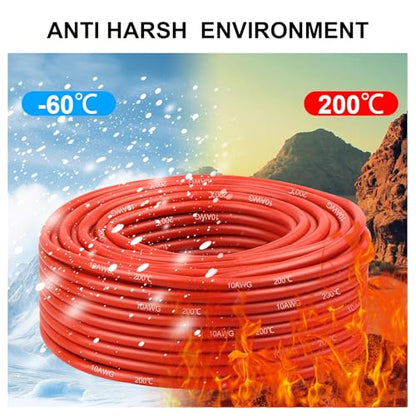 10 Gauge Silicone Wire (20ft Red & 20ft Black), 10 AWG Electrical Cable 0.08mm Tinned Copper Core High Temperature Resistant Wire, Soft and Flexible for RC Cars, Boat, Drones etc - size: 20FT, style: 10AWG