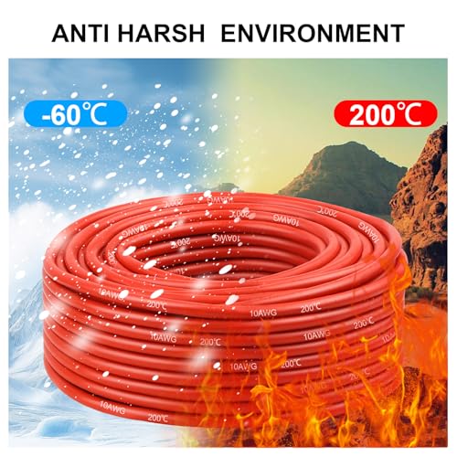 10 Gauge Silicone Wire (15ft Red & 15ft Black), 10 AWG Electrical Cable 0.08mm Tinned Copper Core High Temperature Resistant Wire, Soft and Flexible for RC Cars, Boat, Drones etc - size: 15FT, style: 10AWG
