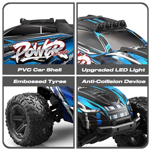 1:8 Scale RC Monster Truck, 50KM/H High Speed Off Road Racing Car | 2.4GHz Remote Control Climbing Vehicle with LED Lights, Dual 2600mAh Rechargeable Batteries, All Terrain Drift Truck