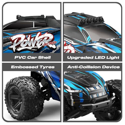1:8 Scale RC Monster Truck, 50KM/H High Speed Off Road Racing Car | 2.4GHz Remote Control Climbing Vehicle with LED Lights, Dual 2600mAh Rechargeable Batteries, All Terrain Drift Truck
