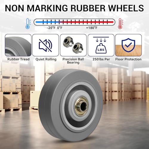 3.5'' Caster Wheels, ASOMWLS Industrial Rubber Casters Set of 4 with Load 1000lbs Capacity, Non Marking Replacement Wheels for Cart Dolly Trolley (4 Wheel) - style: 3.5 inch Wheel