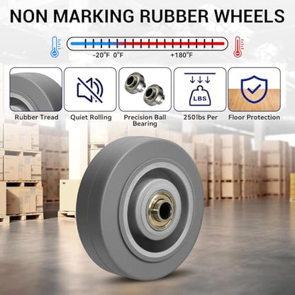 3.5'' Caster Wheels, ASOMWLS Industrial Rubber Casters Set of 4 with Load 1000lbs Capacity, Non Marking Replacement Wheels for Cart Dolly Trolley (4 Wheel) - style: 3.5 inch Wheel