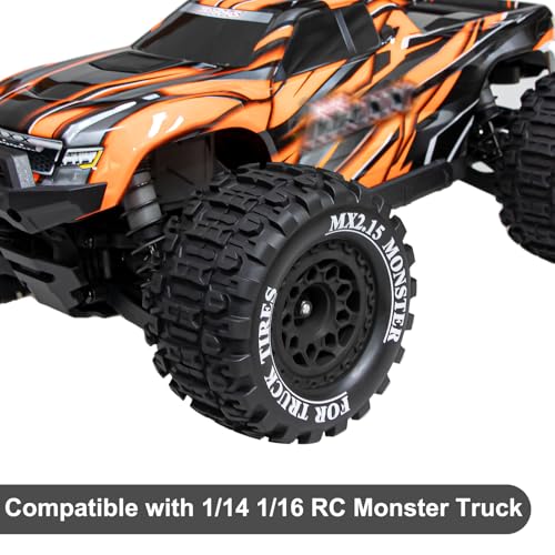 LRFHL 12mm Hex RC Wheel Tires 4PCS | for 1/16 Traxxas Mini Maxx 107154-1 Mini XRT VXL 108076-1 E-Revo Mini XRT MJX 16207 16210 HSP 94186 LOSI 1/18 Mini LMT - color: Black Tires+ Black Hex Wheel-1