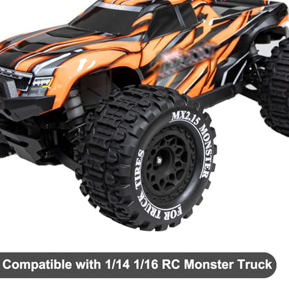 LRFHL 12mm Hex RC Wheel Tires 4PCS | for 1/16 Traxxas Mini Maxx 107154-1 Mini XRT VXL 108076-1 E-Revo Mini XRT MJX 16207 16210 HSP 94186 LOSI 1/18 Mini LMT - color: Black Tires+ Black Hex Wheel-1