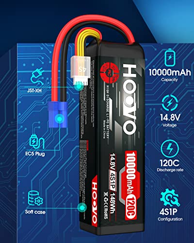 HOOVO 4S Lipo Battery 14.8V 10000mAh 120C RC Battery EC5 Plug 2 Pack | Soft case, for RC Cars, Drones, DJI, FPV, RC Plane, Racing Hobby - style: 4S 10000mAh Lipo Battery EC5