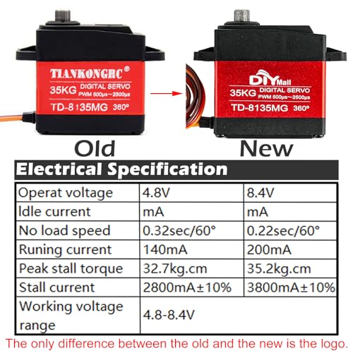 TD-8135MG 35KG 360 Degree Continuous Rotation Servo Digital Coreless 500μs-2500μs Large Torque Metal Gear for DIY Robot Robotic RC Model