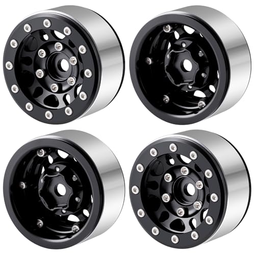 RCLIONS 1.55inch Aluminium Beadlock Wheels Rims for Axial UTB18 D90 TF2 CC01 AX90069 MST JIMNY 1/10 RC Crawler Trail Truck Car Upgrade Parts (Black) - color: Black